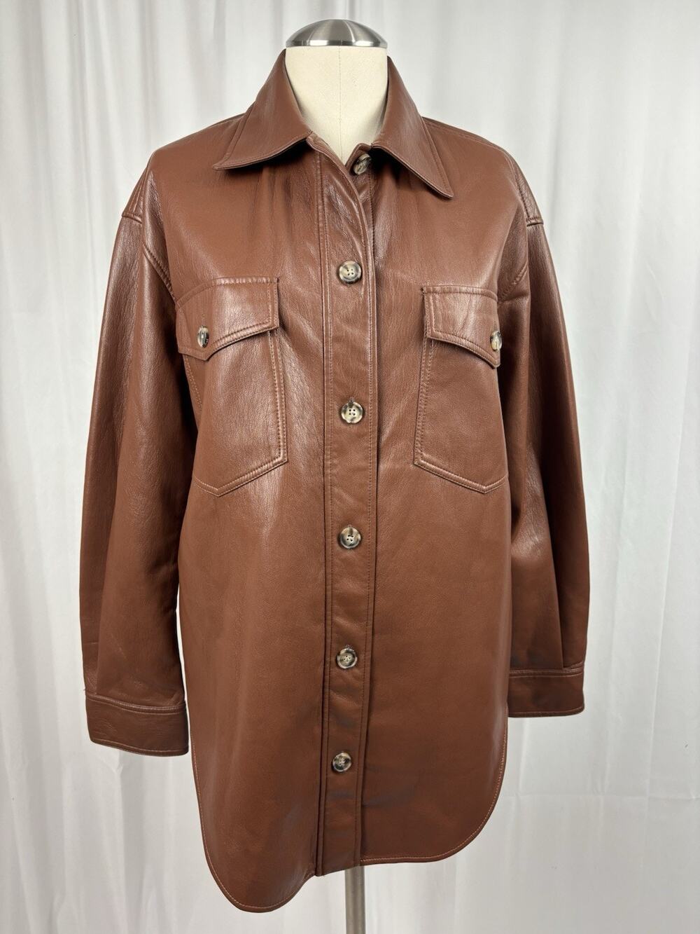 Wilfred Aritzia The Ganna Vegan Leather Jacket Cognac Small S